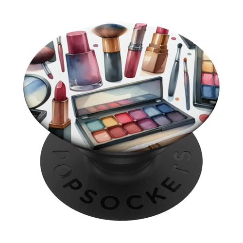 Niedliches Aquarell-Make-up-Set, Palette, Lippenstift, Pinsel, Kunstdesign PopSockets Klebender PopGrip von PastelArt Phone Cases Accessories Gifts Designs