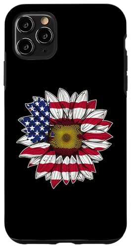 Hülle für iPhone 11 Pro Max Damen Casual Blume Amerikanische Flagge Sterne und Streifen Grafik von Patriotic USA Flag American Independence Day Gift