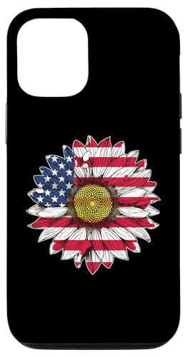 Hülle für iPhone 14 Pro Damen Casual Blume Amerikanische Flagge Sterne und Streifen Grafik von Patriotic USA Flag American Independence Day Gift