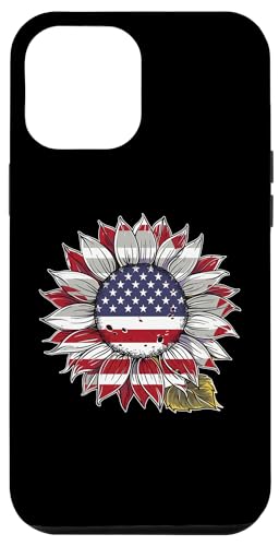 Hülle für iPhone 14 Pro Max Damen Casual Blume Amerikanische Flagge Sterne und Streifen Grafik von Patriotic USA Flag American Independence Day Gift