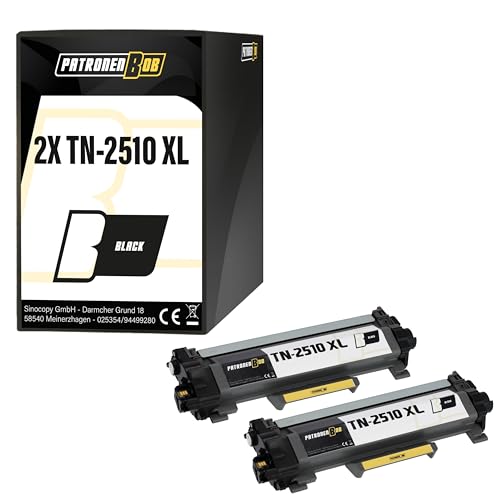 Patronenbob 2X Toner mit Chip Kompatibel TN2510XL BK für Brother DCP-L 2622 DW DCP-L 2600 Series DCP-L 2627 Series DCP-L 2640 DN HL-L 2400 Series HL-L 2440 DWE MFC-L 2800 Series MFC-L 2820 DN von Patronenbob