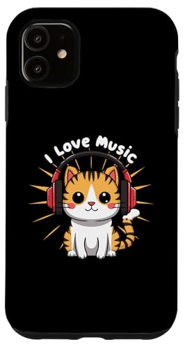 Cat Headphone, Music Lover, Cute Kitty Drawing Hülle für iPhone 11 von Pattern Design Cats