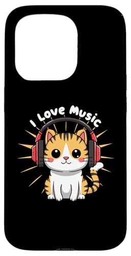 Cat Headphone, Music Lover, Cute Kitty Drawing Hülle für iPhone 15 Pro von Pattern Design Cats