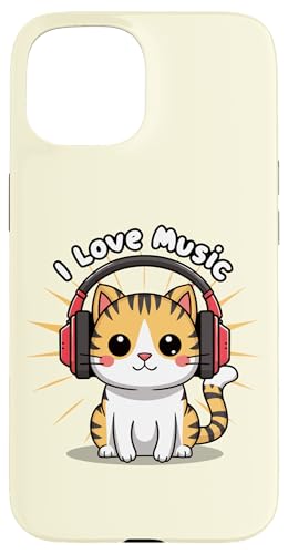 Cat Headphone, Music Lover, Cute Kitty Drawing Hülle für iPhone 15 von Pattern Design Cats