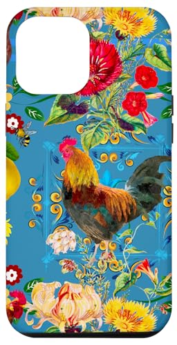 Hülle für iPhone 12 Pro Max Hahn, Bauernhof, Vögel, Zitrusfrüchte, Zitronen, Folklore-Muster von Pattern