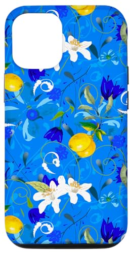 Hülle für iPhone 14 Pro Aquarell blaue Blumen, Sommer, Zitronenkunst, Blumenmuster von Pattern