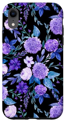 Hülle für iPhone XR Aquarell-Blumen, lila Blumen, Rosenmuster von Pattern