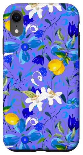 Hülle für iPhone XR Aquarellblumen, Sommer, Zitronen, Zitrus, Blumenmuster von Pattern