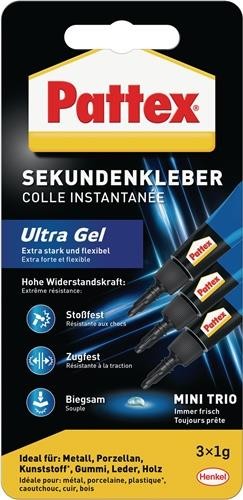 12 Stk. Pattex Sekundenkleber Ultra Gel MINI-TRIO 3x1g transp.Tube von Pattex