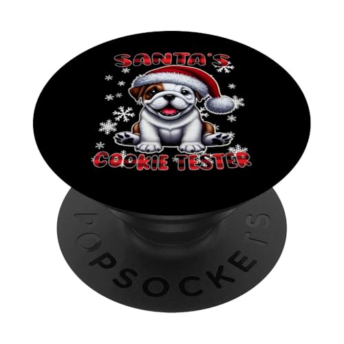 Bulldogge Weihnachtsmannmütze Weihnachtspyjama PopSockets Klebender PopGrip von Paw-sitively Adorable Xmas Pet Apparel Co.