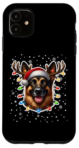 Hülle für iPhone 11 Weihnachtspyjama mit Weihnachtsmannmütze, Deutscher Schäferhund von Paw-sitively Adorable Xmas Pet Apparel Co.