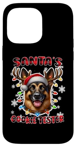 Hülle für iPhone 14 Pro Max Weihnachtspyjama mit Weihnachtsmannmütze, Deutscher Schäferhund von Paw-sitively Adorable Xmas Pet Apparel Co.