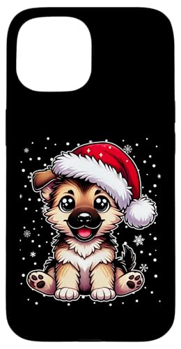 Hülle für iPhone 15 Weihnachtspyjama mit Weihnachtsmannmütze, Deutscher Schäferhund von Paw-sitively Adorable Xmas Pet Apparel Co.