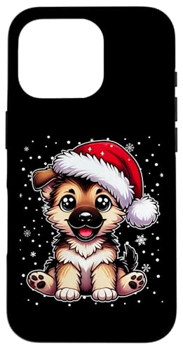 Hülle für iPhone 16 Pro Weihnachtspyjama mit Weihnachtsmannmütze, Deutscher Schäferhund von Paw-sitively Adorable Xmas Pet Apparel Co.