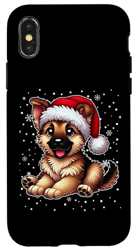 Hülle für iPhone X/XS Weihnachtspyjama mit Weihnachtsmannmütze, Deutscher Schäferhund von Paw-sitively Adorable Xmas Pet Apparel Co.