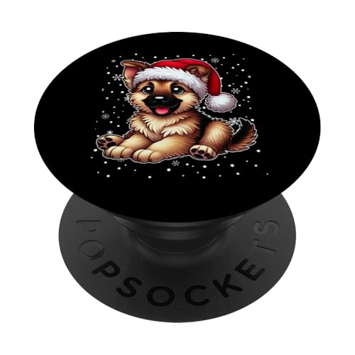 Weihnachtspyjama mit Weihnachtsmannmütze, Deutscher Schäferhund PopSockets Klebender PopGrip von Paw-sitively Adorable Xmas Pet Apparel Co.