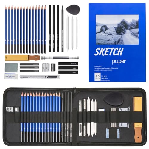 Pawlickio Zeichenstifte, Skizzierstift-Set für Kinder und Erwachsene, Professionelles Kohle-Skizzen-Graphit-Kunststift-Set, 36-Teilig von Pawlickio