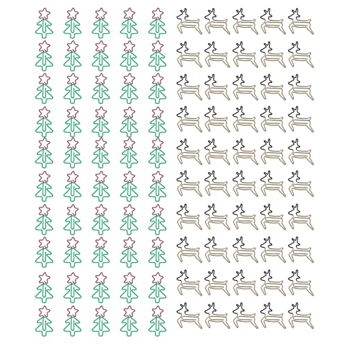 100 Stück Büroklammern, metallische Büroklammern in Weihnachtsbaum- und Hirschform, kleine, rostfreie, lustige, niedliche Büroklammern, Lesezeichen, Planerklammern für Büro, Schule von Pawom