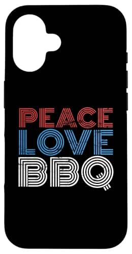 Hülle für iPhone 16 Peace Love BBQ Vintage 70er Jahre Grillen Fleisch Räuchern Schweinefleisch von Peace Love BBQ Tees