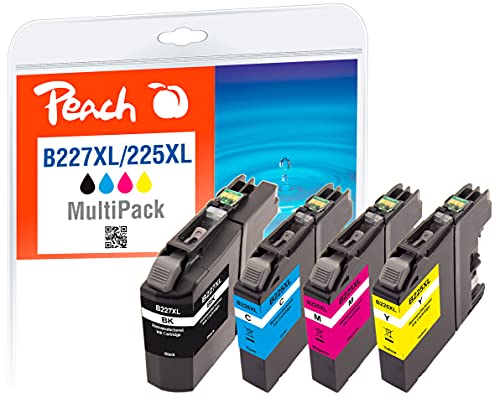 Peach B221/223/225/227/229 Spar Pack Druckerpatronen XL (BK, C, M, Y) ersetzt Brother LC-227XLVALBP für z.B. Brother MFCJ 4420 DW, Brother MFCJ 4625 DW, Brother MFCJ 4620 DW, Brother DCPJ 4120 DW von Peach