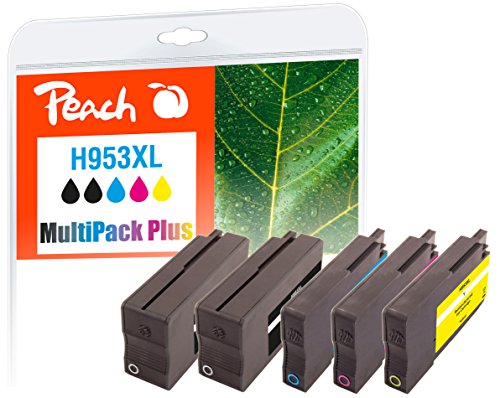 Peach H953/957 Spar Pack Plus Druckerpatronen XL (2xBK, C, M, Y) ersetzt HP No. 953XL, L0S70AE*2, F6U16AE, F6U17AE, F6U18AE - kompatibel zur neuesten Drucker Firmware - für z.B. HP OfficeJet Pro 7740 von Peach