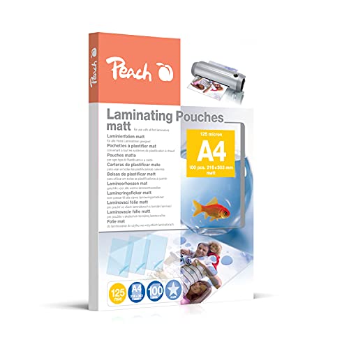 Peach Laminierfolien A4 - 125 mic - 100 pouches - matt - beschreibbar - Premiumqualität für beste Laminierergebnisse - kompatibel mit Geräten aller Markenhersteller - S-PP525-22 von Peach