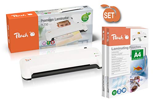 Peach Laminiergerät A4 - inkl. 210 gratis Laminierfolien - doppelt so schnell startklar als andere - laminiert mehr als 1,5 Seiten A4 pro Minute - geeignet für alle handelsüblichen Folien - PL750 von Peach