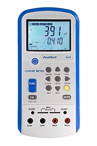 PeakTech 2170 – LCR-Meter, ESR-Messgerät mit USB inkl. Software, LCR Auto-Erkennung, Frequenz 1/120 Hz, 1/10/100 kHz, Digitales Multimeter, Messgerät, Strommessgerät, beleuchtete LCD-Anzeige, Bargraph von PeakTech