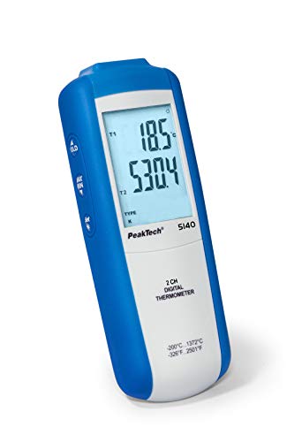 PeakTech P 5140 - Digital-Thermometer 2 CH, -200...+1372°C, Hintergrundbeleuchtung, 3 1/2-stellige, 3-fache Anzeige, Universal-Temperaturfühler P TF-55 von PeakTech