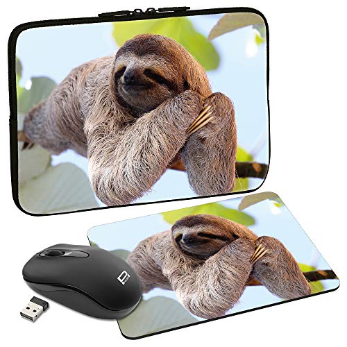 PEDEA Design Schutzhülle Notebook Tasche bis 15,6 Zoll (39,6cm) mit Mauspad und schnurloser Maus, Chilling Sloth von Pedea