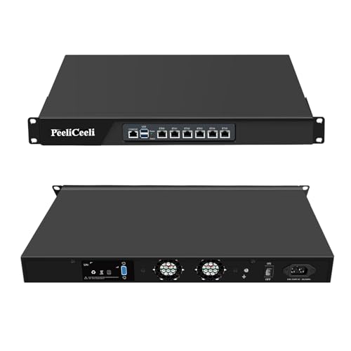 PeeliCeeli 19 Zoll Firewall Hardware 12th Gen N100, 1U Rackmount PC for VPN Router, OPNsense Appliance 1U with 6 x i226V 2.5GbE LAN, DDR5 8GB RAM 128GB SSD, Console, VGA von PeeliCeeli