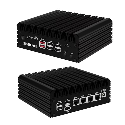 PeeliCeeli 2025 N150 Lüfterlos Mini PC, OPNsense Firewall Appliance DDR5 16GB RAM 128GB SSD, 4X i226-V 2.5GbE LAN Ports, Büro Micro Desktop PC Win 11 Pro, Dual 4K HD+DP, TF Slot von PeeliCeeli