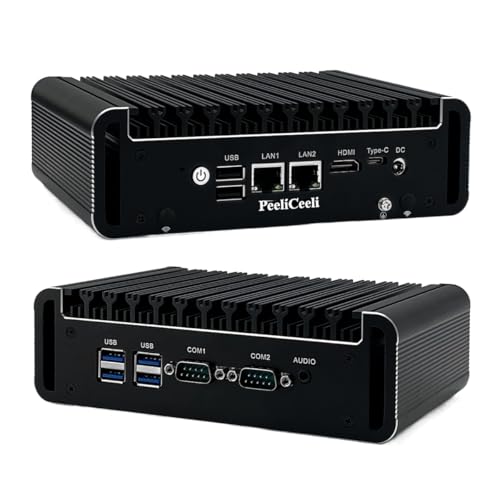 PeeliCeeli Industrial Mini PC Celeron N5105, Lüfterlos Industrie Computer mit 2 x i225V 2.5GbE LAN, Dual COM Micro Desktop PC mit WiFi5/BT4.2/Win 11 Pro, 16GB DDR4 RAM 256GB SSD von PeeliCeeli