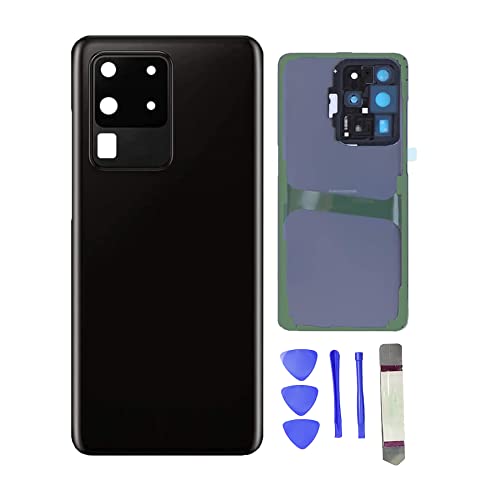 Akkudeckel für Samsung Galaxy S20 Ultra SM-G998B Rückseite Glas Deckel mit Akkufachdeckel Reparatursatz, Kamera Glaslinse und vorinstalliertem Klebeband+Werkzeug (Phantom Schwarz) von Peixiong