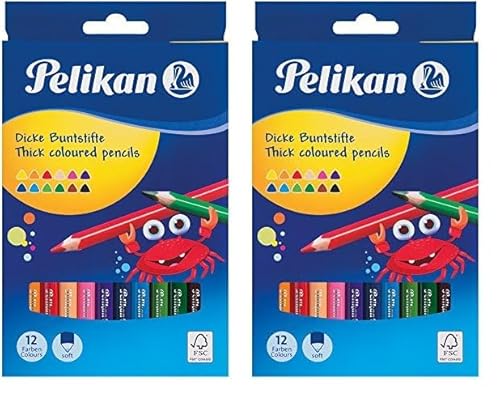 Pelikan Buntstifte 12er dreieckig dick und weich (Packung mit 2) von Pelikan