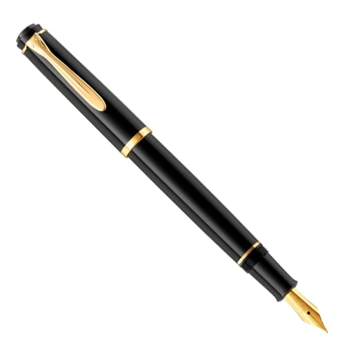 Pelikan Füllhalter Classic 200, Schwarz, Feder F (fein), hochwertiger Patronenfüller im Geschenk-Etui, 820653 von Pelikan