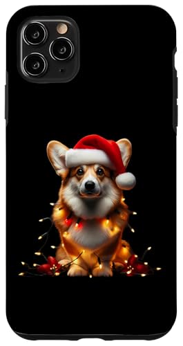 Hülle für iPhone 11 Pro Max Pembroke Welsh Corgi mit Weihnachtsmütze und Weihnachtsbeleuchtung Hund von Pembroke Welsh Corgi Christmas Products