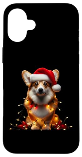 Hülle für iPhone 16 Plus Pembroke Welsh Corgi mit Weihnachtsmütze und Weihnachtsbeleuchtung Hund von Pembroke Welsh Corgi Christmas Products