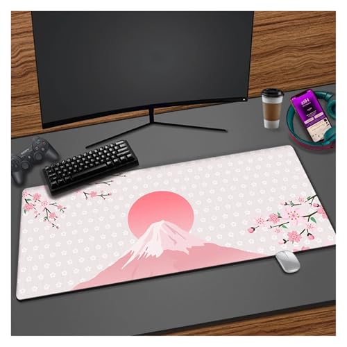 Pink Sakura Süßes Mauspad Gaming Kirschblüten Mousepad XXL Kawaii Tastaturmatte Matte rutschfeste Laptop Fuji Schreibtischmatten(8,300x700x2mm) von Pengchang