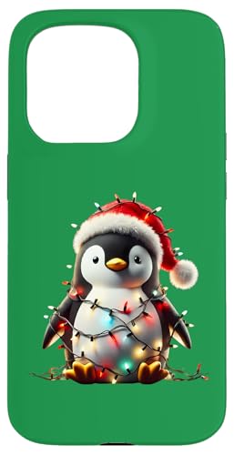 Hülle für iPhone 15 Pro Niedlicher Baby-Pinguin mit Weihnachtsmütze und Weihnachtsbeleuchtung von Penguin With Santa Hat And Christmas Lights Merch