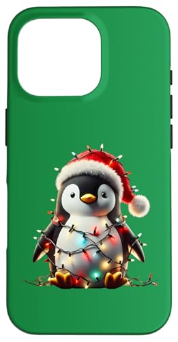 Hülle für iPhone 16 Pro Niedlicher Baby-Pinguin mit Weihnachtsmütze und Weihnachtsbeleuchtung von Penguin With Santa Hat And Christmas Lights Merch