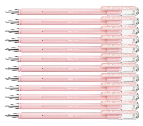 Hybrid Milky K108-PP Gel-Tintenroller, pastell-rosa, Strahlend auf Hellen und farbigen Papieren, Strichstärke 0, 4 mm, 12 Stück von Pentel