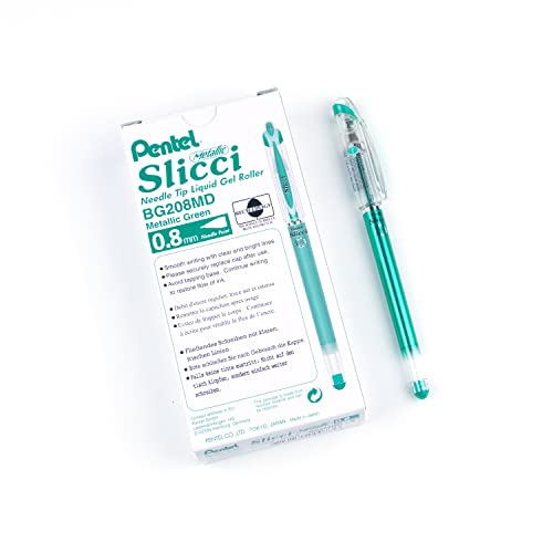 Pentel BG208 Slicci Metallic Gel-Tintenroller mit Nadelspitze, 0.4 mm, grün von Pentel