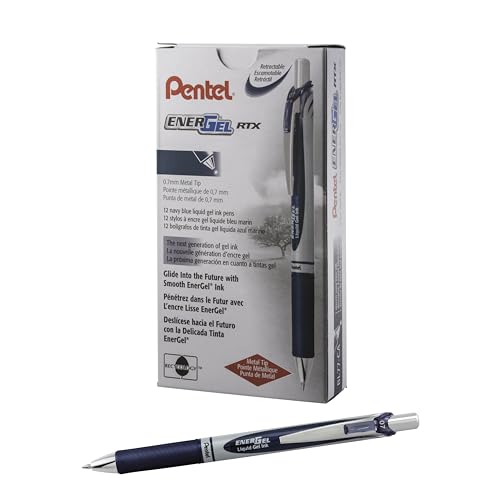 Pentel BL77-CAX EnerGel Gel-Tintenroller mit Druckmechanik, 0,7 mm Kugeldurchmesser = 0,35 mm Strichstärke, nachfüllbar, 12 Stück, marineblau von Pentel
