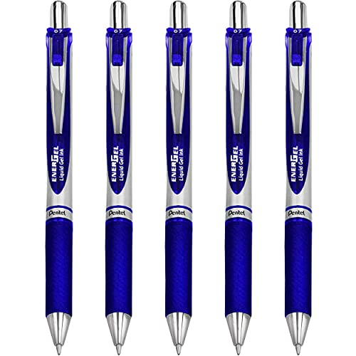 Pentel EnerGel XM BL77 – einziehbarer Flüssiggelschreiber – 0,7 mm – 54 % recycelt – Blau – 5 Stück von Pentel