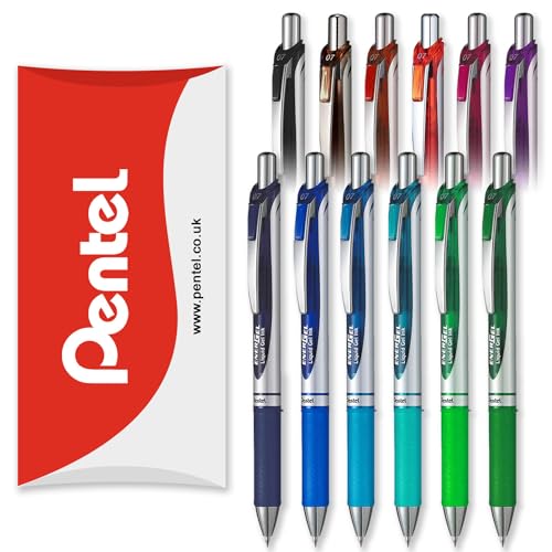 Pentel EnerGel XM BL77 – einziehbarer Flüssiggelschreiber, 0,7 mm, 54 % recycelt, in Kissenverpackung, 12 Stück von Pentel