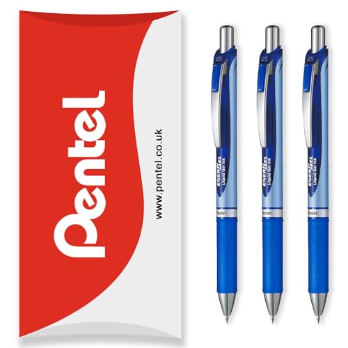 Pentel Energel BLN75 Gel-Tintenroller, einziehbar, 0,5 mm, 54 % recycelt, Blau, 3 Stück von Pentel