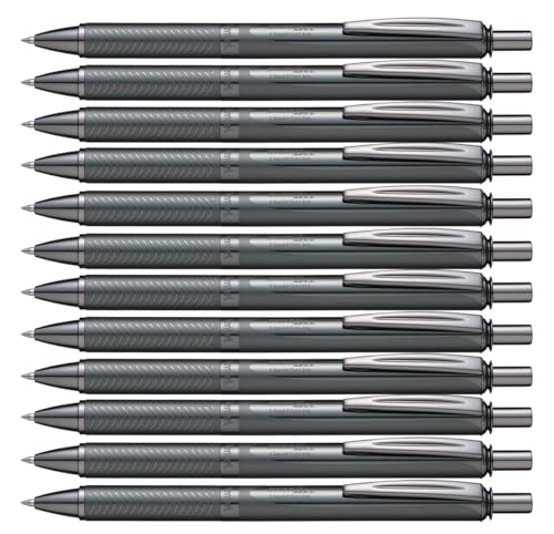 Pentel Energel Druckkugelschreiber mit grauem Metallgehäuse. Schwarze Schrift - 12er Pack von Pentel