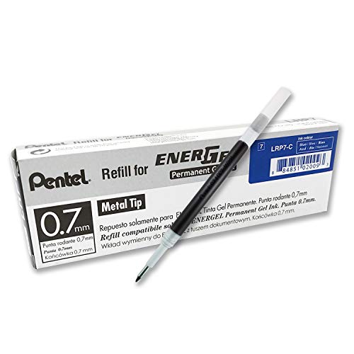 Pentel LRP7-CX-DZ Nachfüllmine für EnerGel Document BLP77, 12 Stück, 0,7 mm Kugeldurchmesser = 0,35 mm Strichstärke, 12 Stück, blau von Pentel