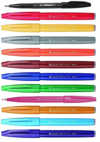 Pentel SES15C Brush Sign Pen Marker Flexible Spitze 12 Farben ass.ti von Pentel